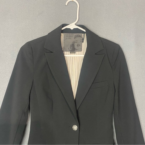 Vintage Guess Black Blazer XS Fitted Professional Office Workwear Business - Picture 3 of 8